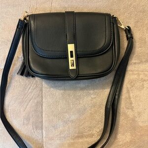 Black Crossbody Bag with Gold Accents